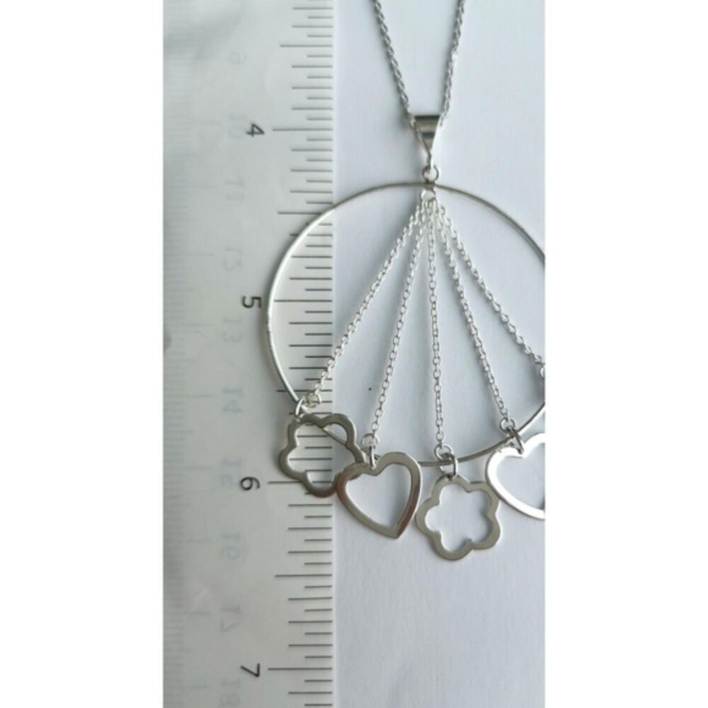 Sterling Silver Medallion Pendant with heart and flower charms - Picture 8 of 9